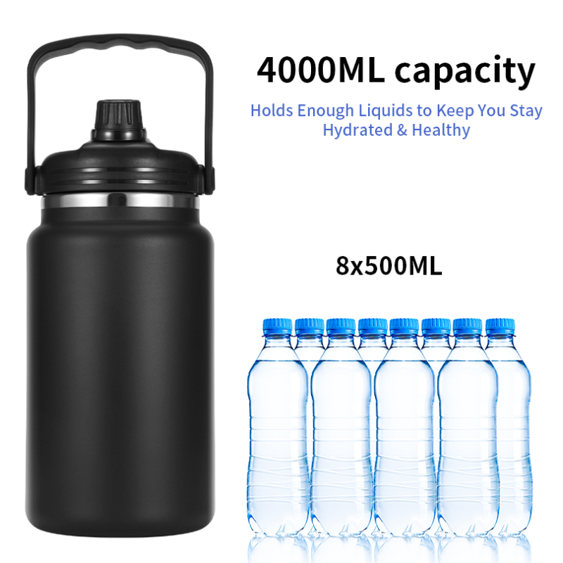 Large Capacity 4L Stainless Steel Insulated Flask Iced Bottle Outdoor Travel Camping Ice Pot with Handle