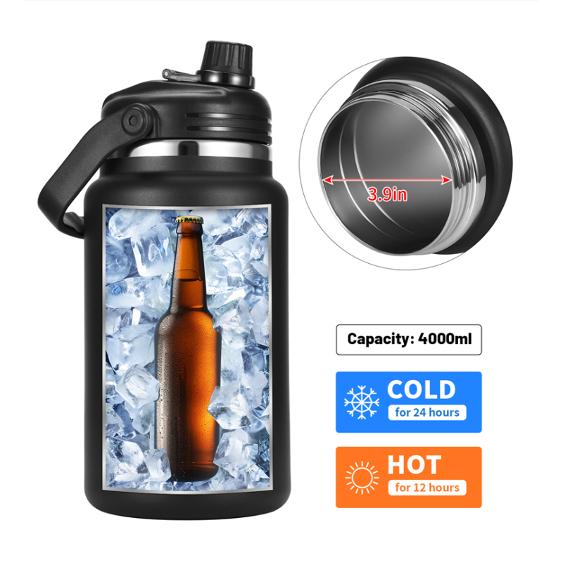 Large Capacity 4L Stainless Steel Insulated Flask Iced Bottle Outdoor Travel Camping Ice Pot with Handle