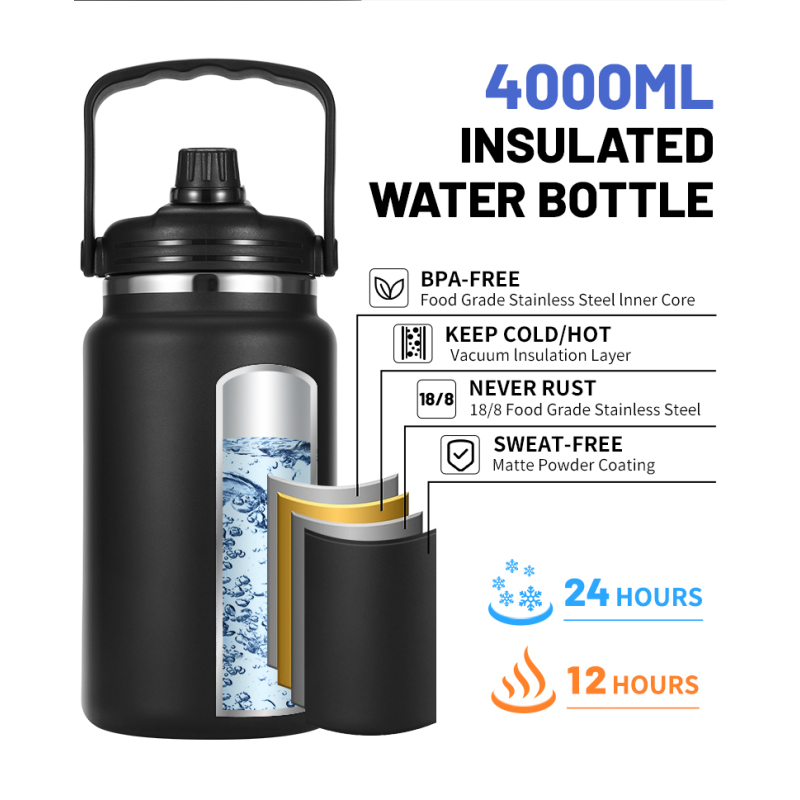 Large Capacity 4L Stainless Steel Insulated Flask Iced Bottle Outdoor Travel Camping Ice Pot with Handle