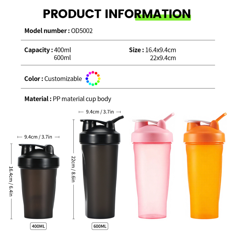 Custom Logo 400ml 600ml Wholesale Clear Protein Shaker Bottle for Sports and Gym With Mixing Ball