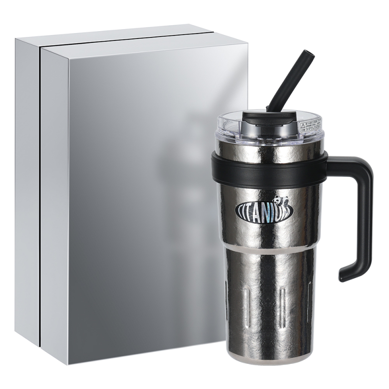 800ml Premium Double Wall Vacuum Insulation Stainless Steel Tumblers Panda Mug Set with Pure Titanium Water Bottle for Gift Box