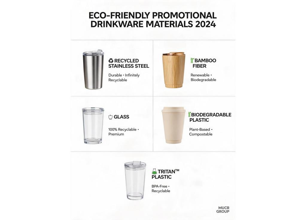 Which materials are best for eco-friendly promotional drinkware in 2024?