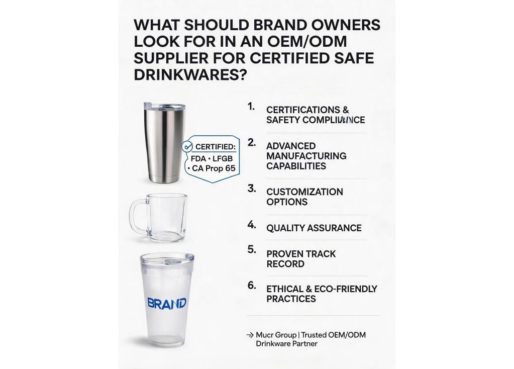 What should brand owners look for in an OEM/ODM supplier for certified safe drinkware?