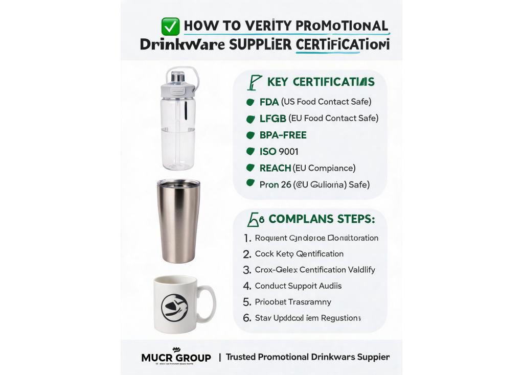 How to verify certifications and compliance standards for promotional gift drinkware suppliers?