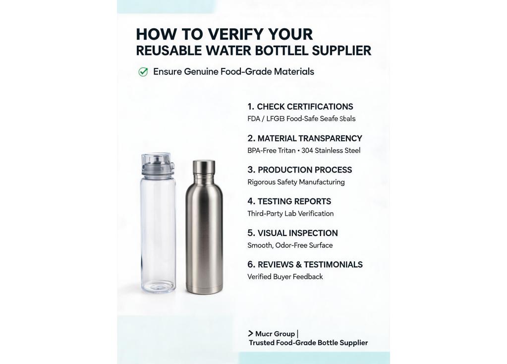 How to verify if a reusable water bottle supplier uses genuine food-grade materials?