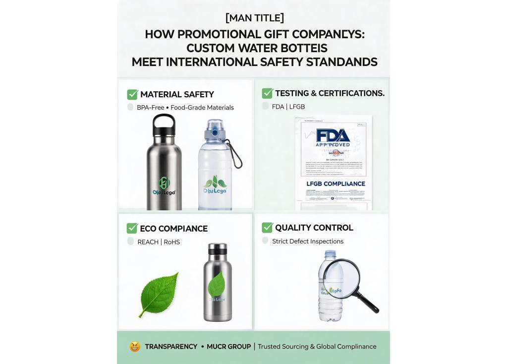 How do promotional gift companies ensure their custom water bottles meet international safety standards?
