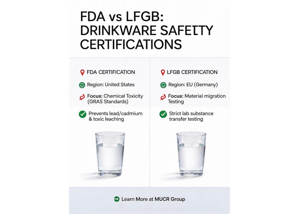 What are the key differences between FDA and LFGB certifications for drinkware?