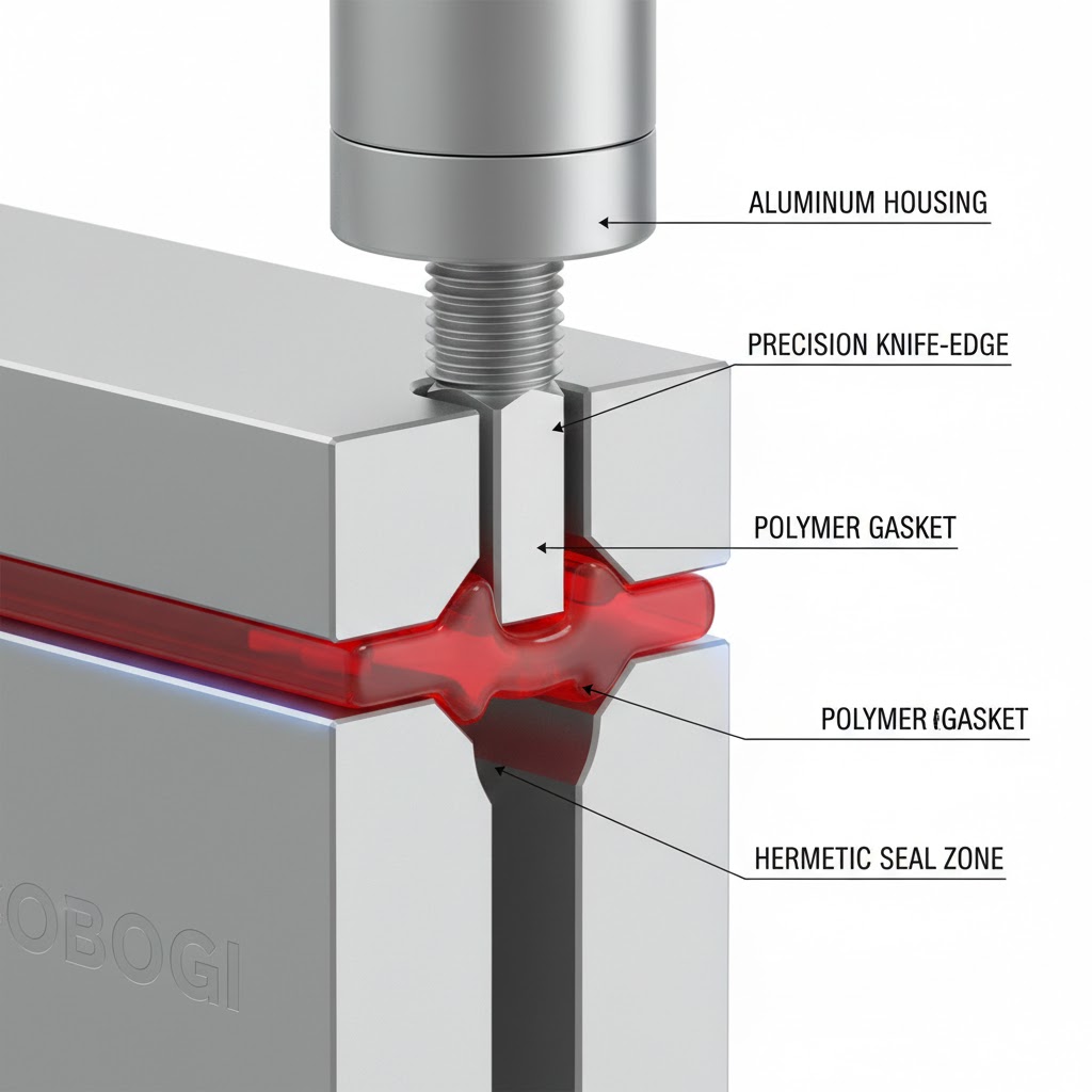 In a Hermetic Enclosure the aluminum mating surfaces are machined with a knife-edge profile