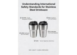 Which international safety standards apply to stainless steel drinkware?