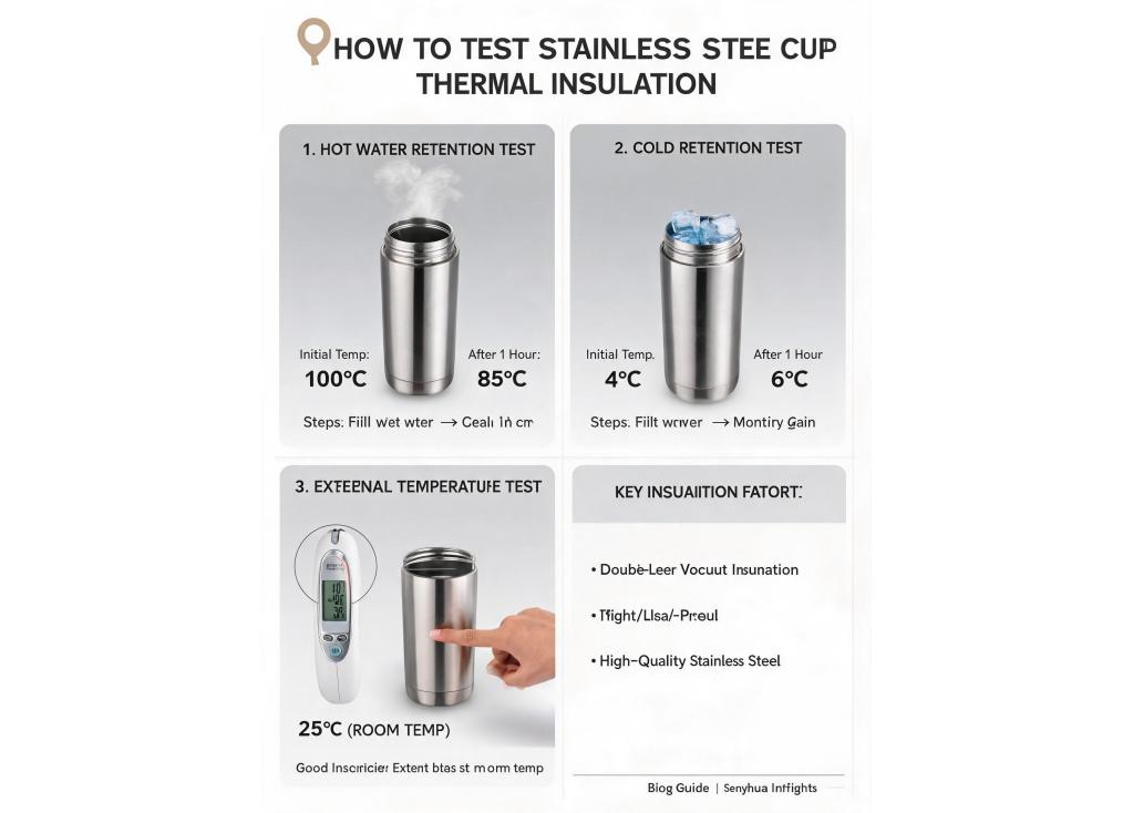 How is the thermal insulation performance of stainless steel cups tested?