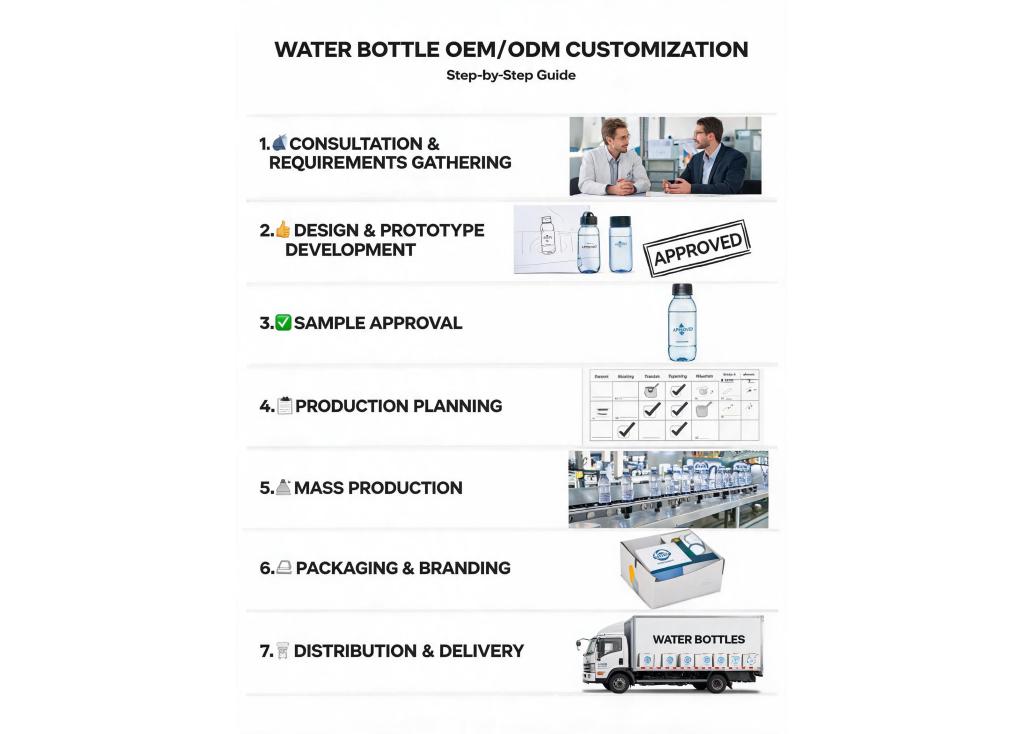 What are the typical steps for OEM/ODM customization of water bottles?
