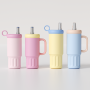 24oz Insulated Stainless Steel Tumbler With Handle, Leak Proof Straw Lid Vacuum Water Bottle For Travel, Customizable Promotional Gift Mug