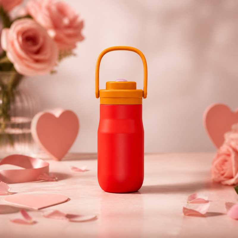 17oz Ergonomic Handle Straw Lid Insulated Stainless Steel Water Bottle - Customizable