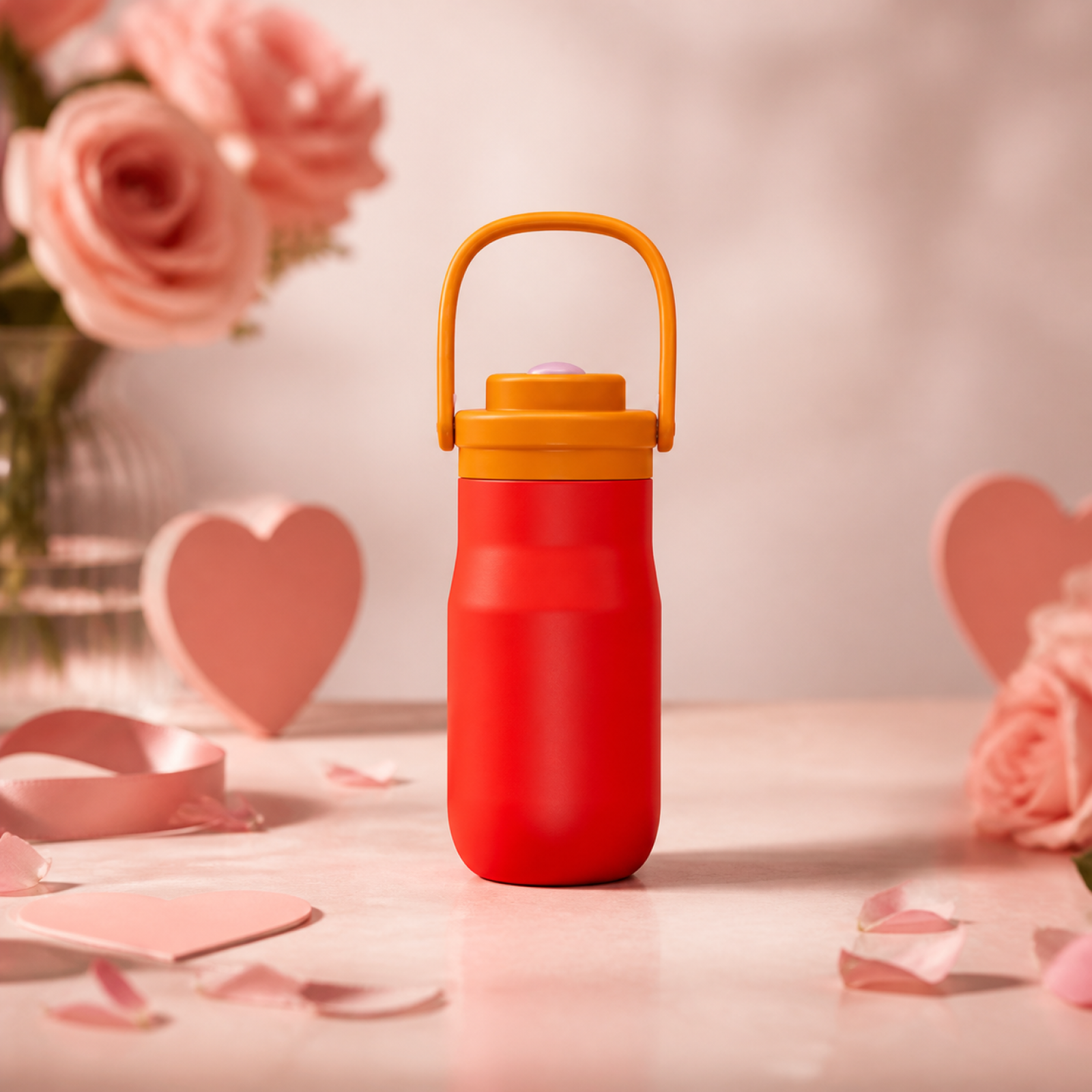 17oz Ergonomic Handle Straw Lid Insulated Stainless Steel Water Bottle - Customizable