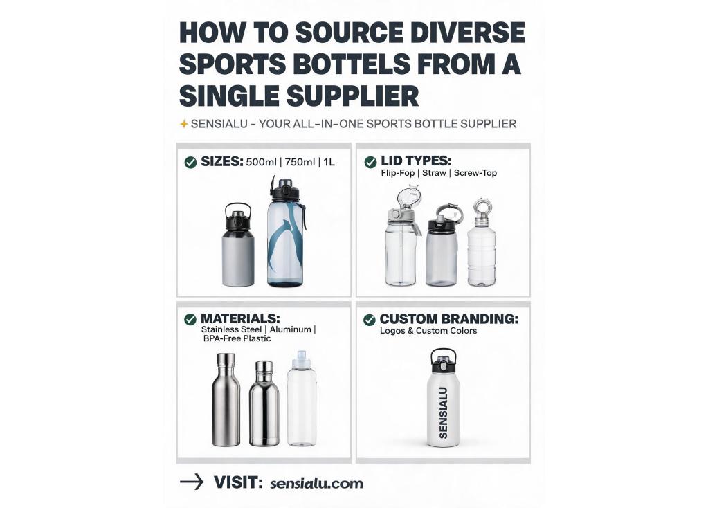 How do I source a diverse range of sports bottles (different sizes, lids, materials) from a single supplier?