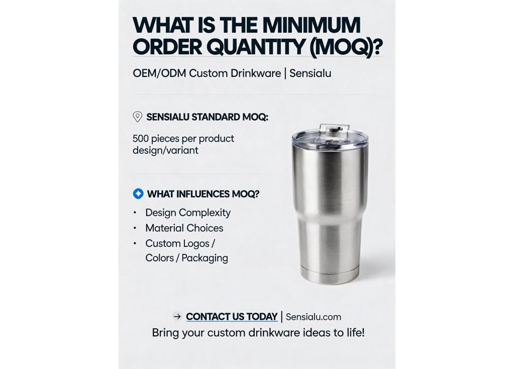 What is the minimum order quantity (MOQ) for OEM/ODM custom drinkware orders?