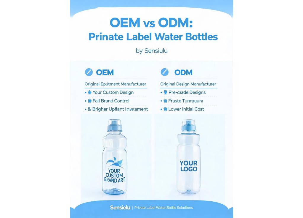 What should I consider when choosing between OEM and ODM services for private label water bottles?
