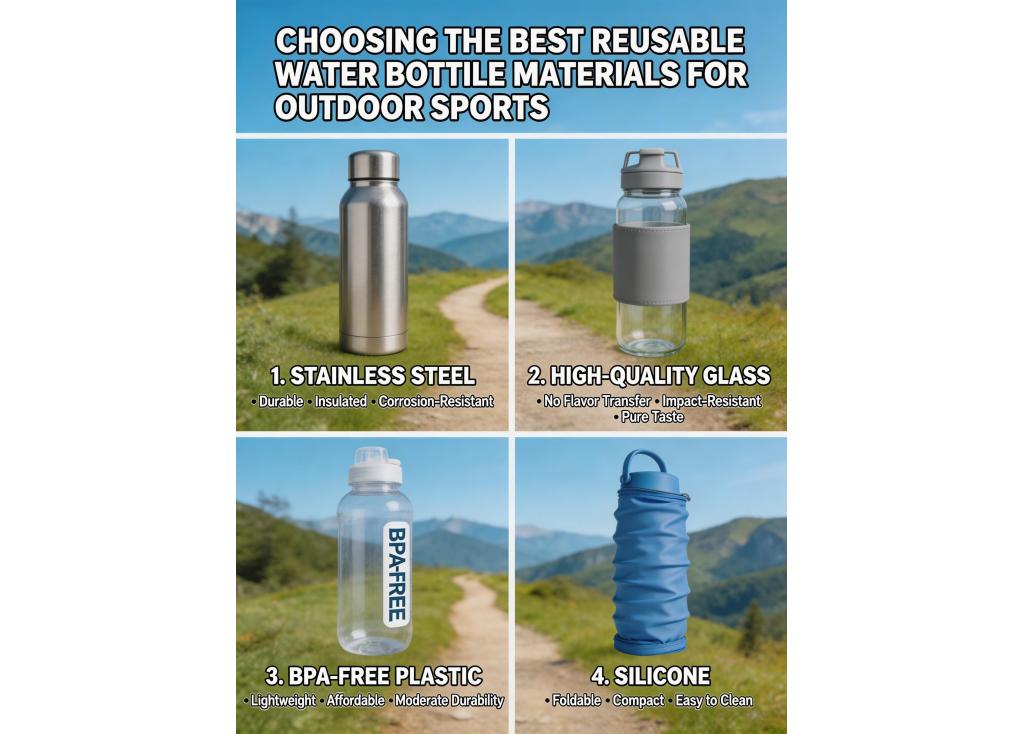 What materials are best for reusable water bottles that withstand extreme temperatures during outdoor sports?
