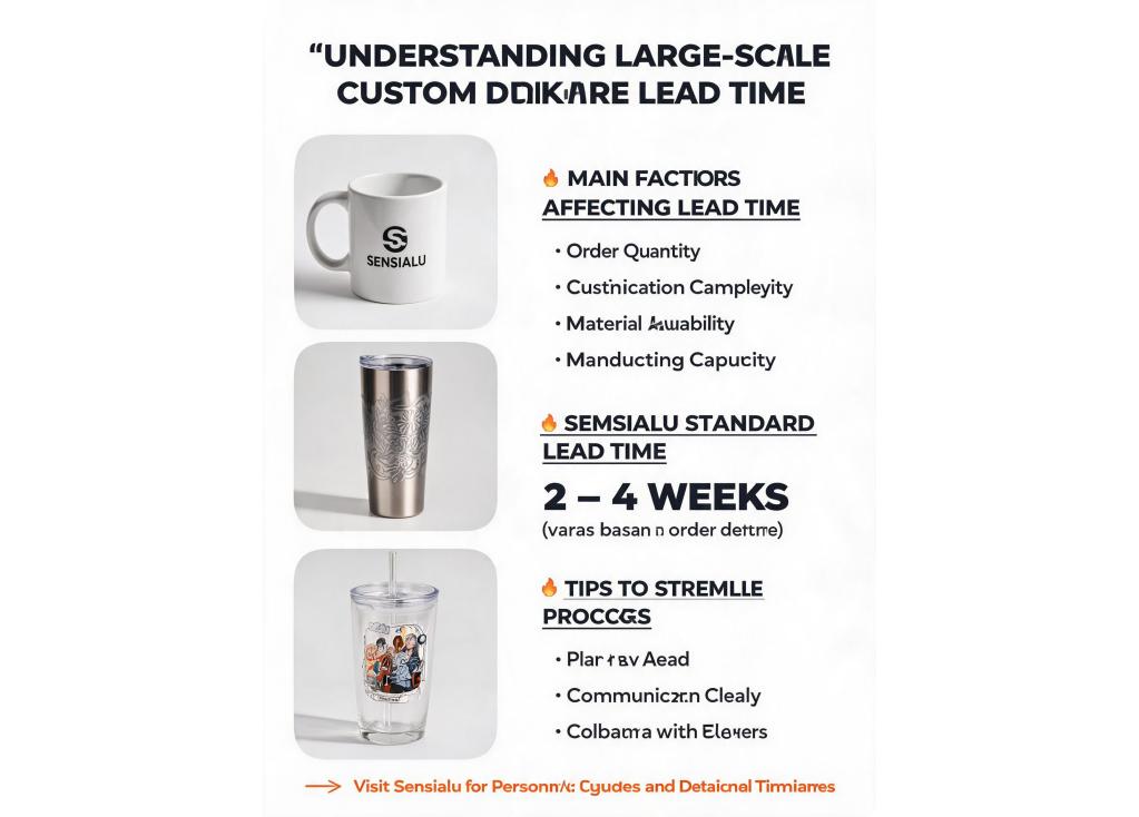 What is the typical lead time for large-scale custom drinkware production?