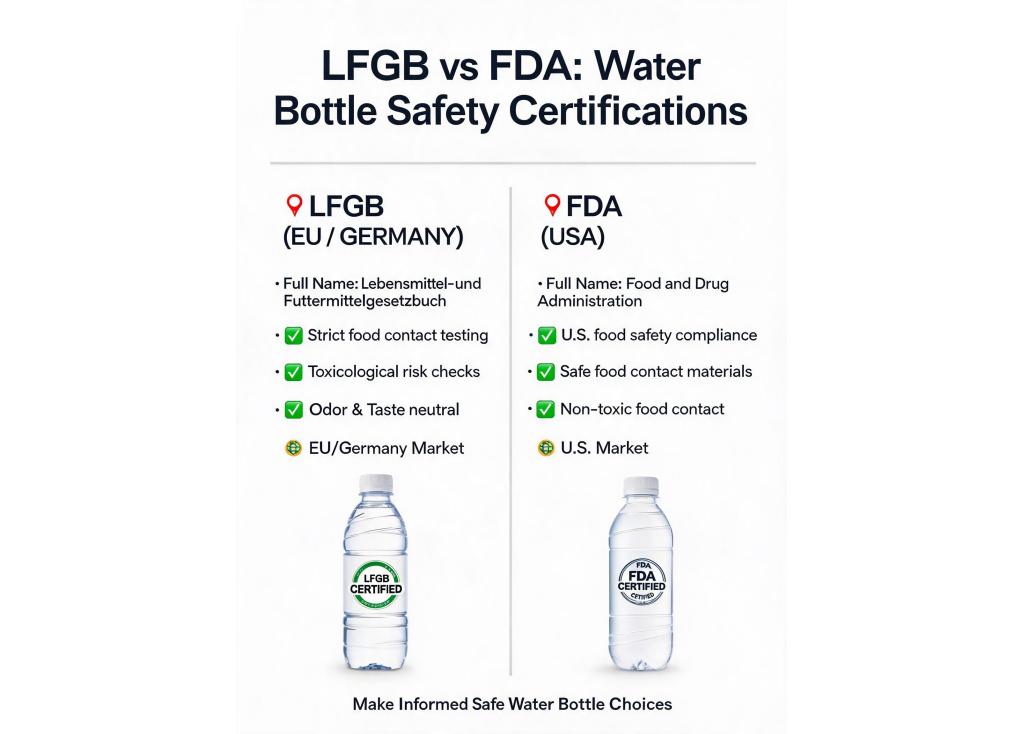 What are the differences between LFGB and FDA certifications for water bottles?