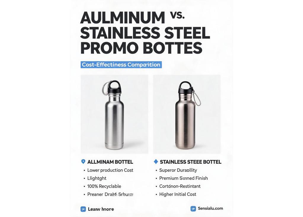 How can I compare the cost-effectiveness between aluminum and stainless steel bottles for promotional use?