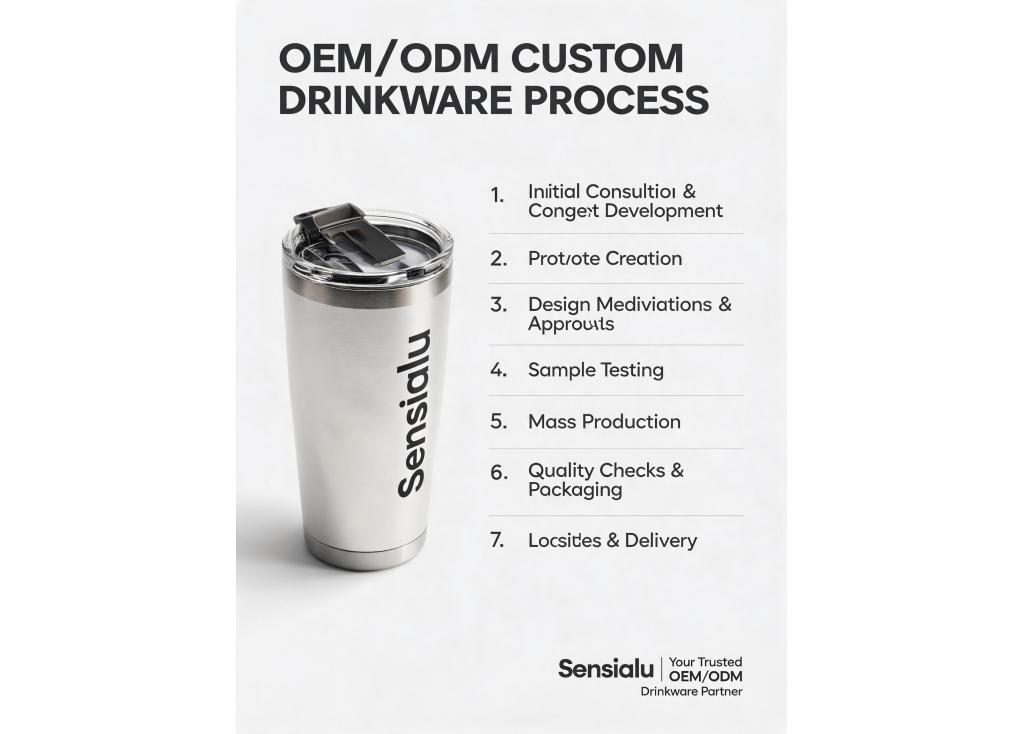 What are the typical steps in an OEM/ODM process for custom drinkware products?