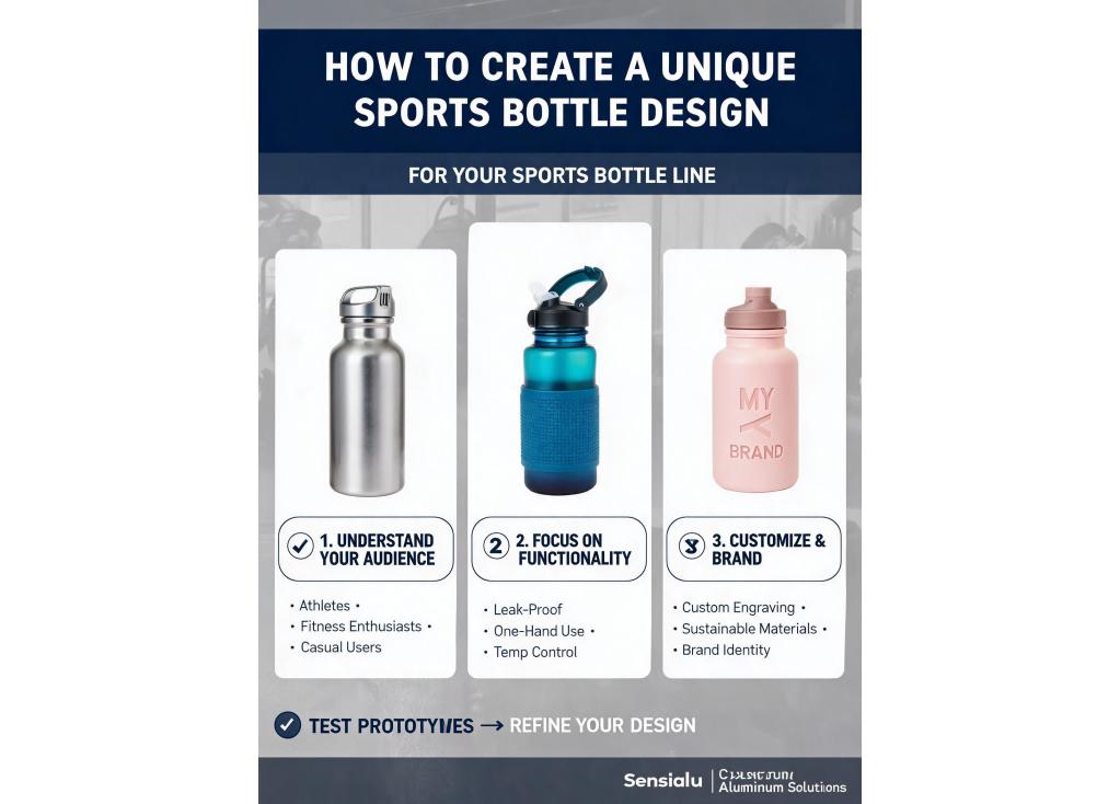 How can I develop a unique product design for my brand's sports bottle line?