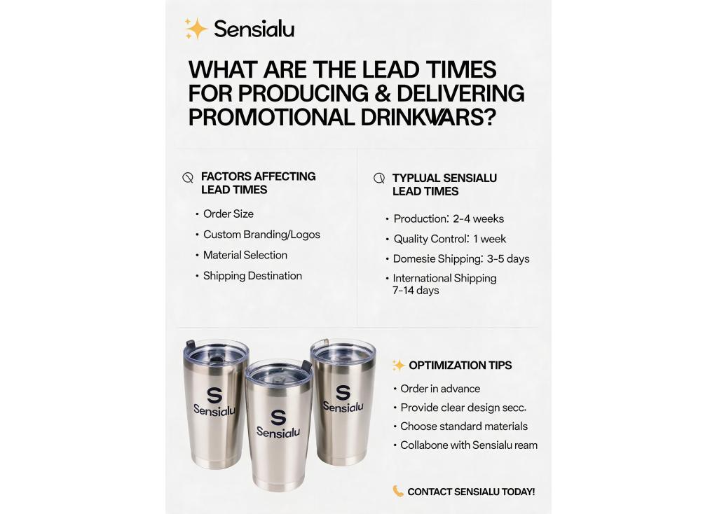 What are the lead times for producing and delivering large quantities of promotional drinkware?