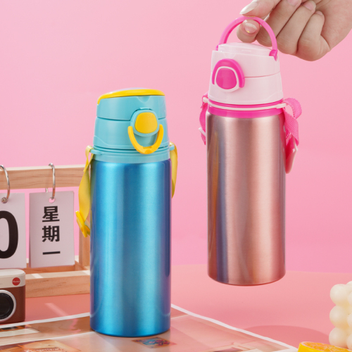 24oz Kids Aluminum Water Bottle with One-Touch Cap and Strap