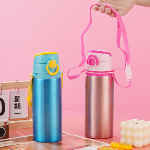 24oz Kids Aluminum Water Bottle with One-Touch Cap and Strap
