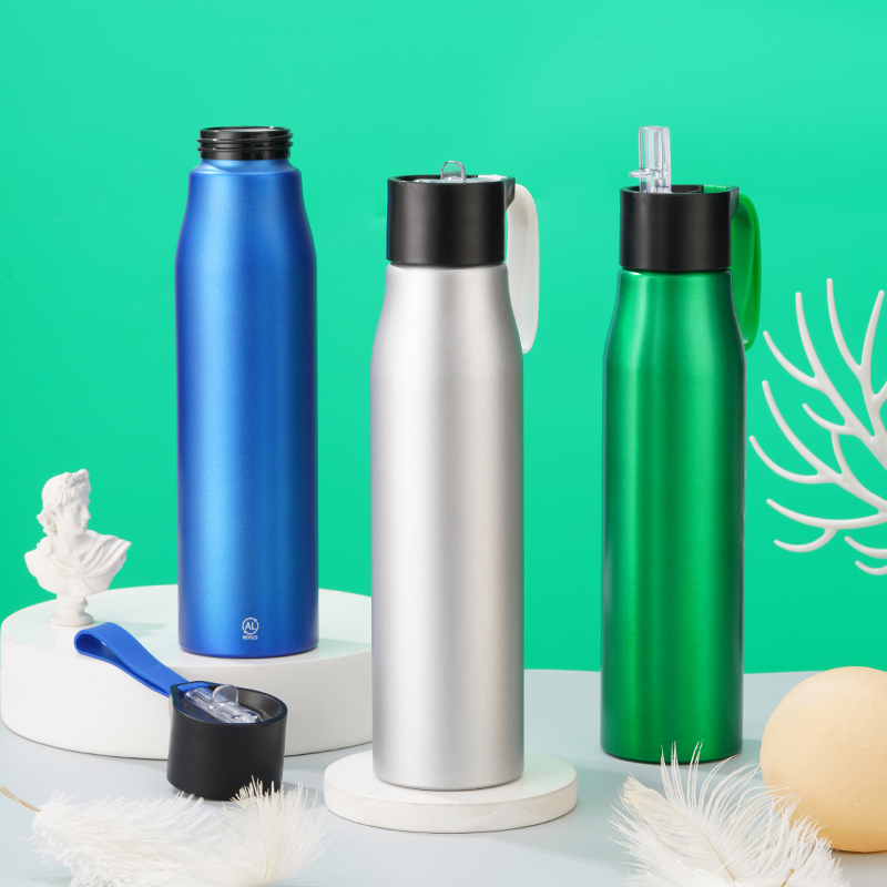 24oz Outdoor Spout-top Silicone-strap Lightweight Aluminum Water Bottle