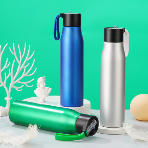 24oz Outdoor Spout-top Silicone-strap Lightweight Aluminum Water Bottle