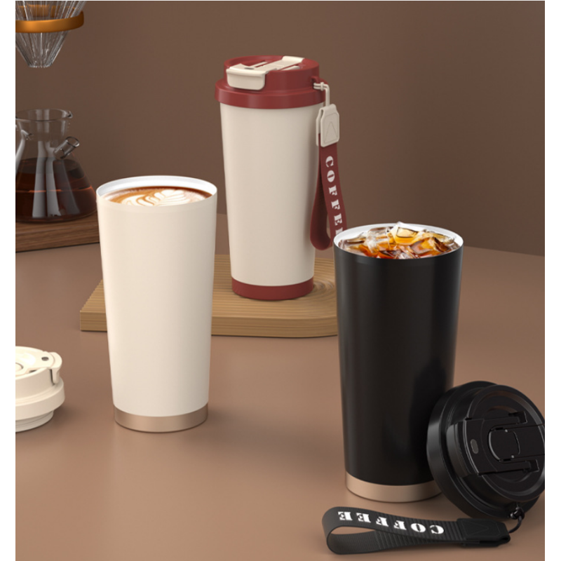 Custom Logo 500ml Coffee Cup 316 Stainless Steel Insulated Bottle with Ceramic Inner Liner Sippy Straw Personalized Milk Tea Mug