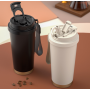 Custom Logo 500ml Coffee Cup 316 Stainless Steel Insulated Bottle with Ceramic Inner Liner Sippy Straw Personalized Milk Tea Mug