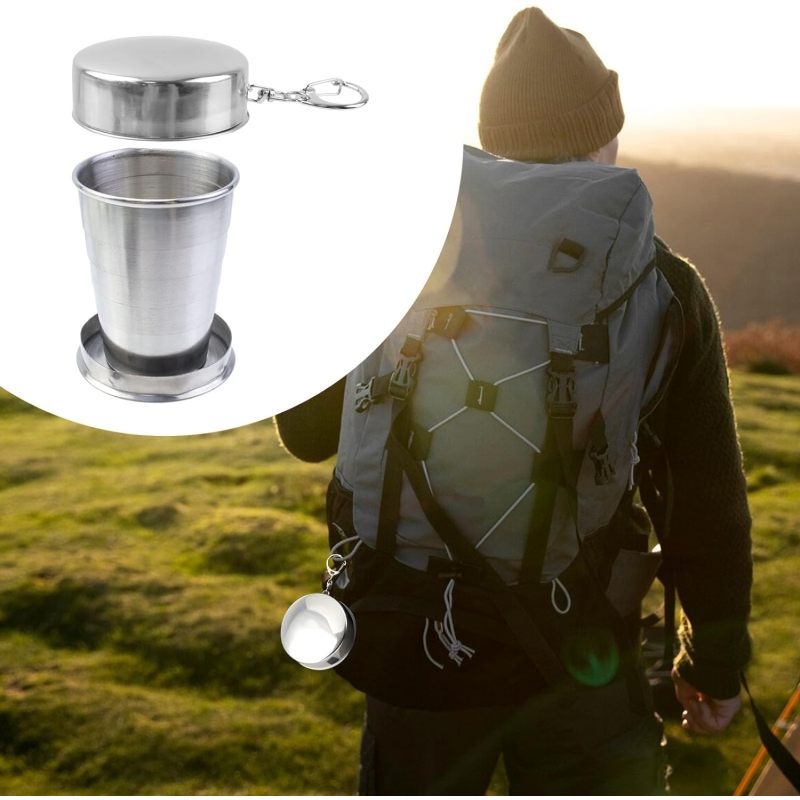 304 Stainless Steel Camping Mug Folding Cup Portable Outdoor Travel Demountable Collapsible Water Cup With Keychain
