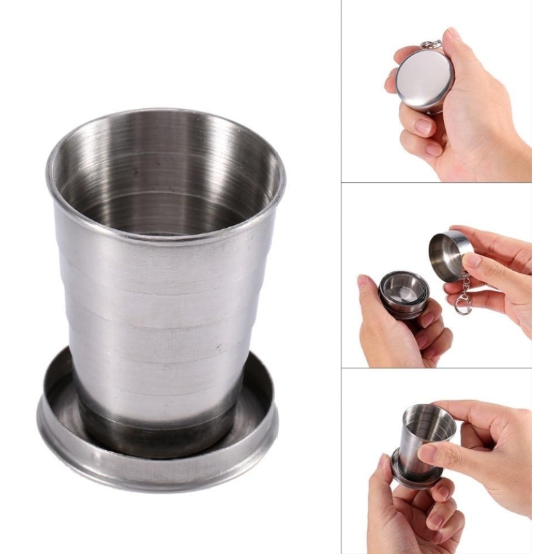 304 Stainless Steel Camping Mug Folding Cup Portable Outdoor Travel Demountable Collapsible Water Cup With Keychain