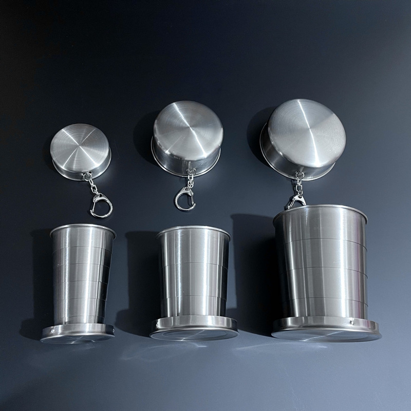304 Stainless Steel Camping Mug Folding Cup Portable Outdoor Travel Demountable Collapsible Water Cup With Keychain