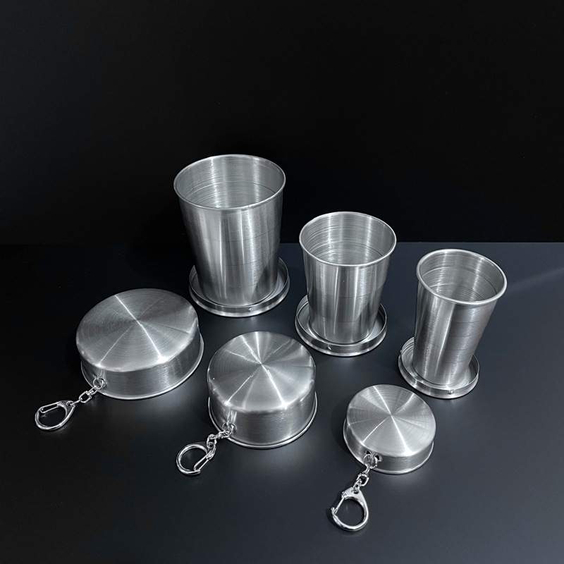 304 Stainless Steel Camping Mug Folding Cup Portable Outdoor Travel Demountable Collapsible Water Cup With Keychain