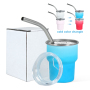 China RTS Cold Color Change 2.5oz Mini Shot Glass Tumbler Single Wall Stainless Steel Mini Cup with Metal Straw and White Box