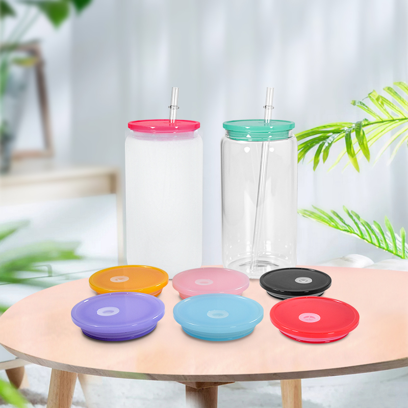 RTS US Warehouse 80pcs/ctn Colored Replacement Plastic Lids for 16oz Glass clear Frosted Cups Glass Can Tumbler Mugs Flask