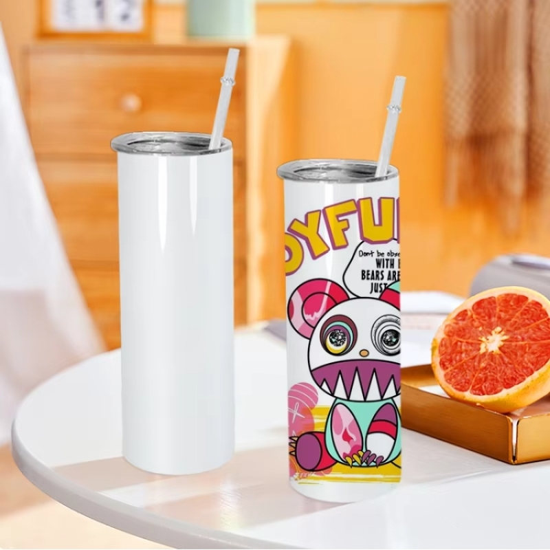 Factory Wholesale Sublimation White 12oz 15oz 20oz 30oz Straight Double Walled Vacuum Stainless Steel Tumbler with Slide Lid