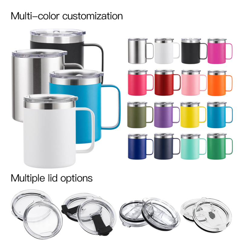 Custom Logo 14oz Stainless Steel Coffee Mug Spray Painted Insulated Tumbler Double Wall Car Travel Handle Water Bottle Metal Cup