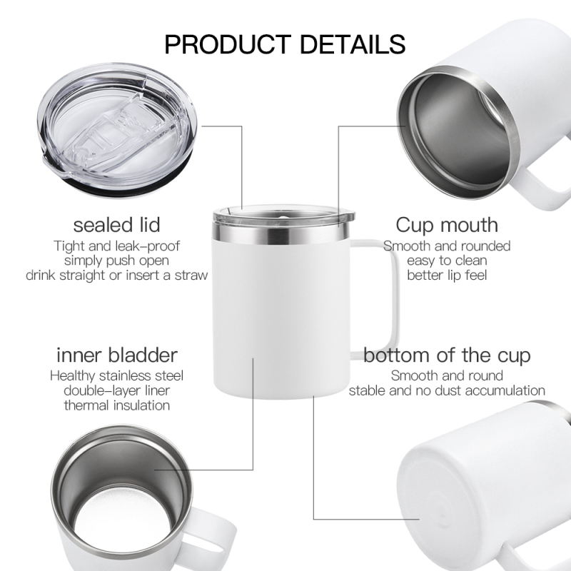 Custom Logo 14oz Stainless Steel Coffee Mug Spray Painted Insulated Tumbler Double Wall Car Travel Handle Water Bottle Metal Cup