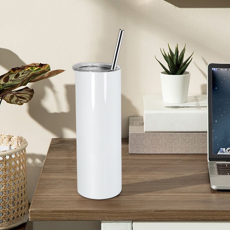 USA Stocked Flat Edge Blanks Stainless Steel 20oz Sublimation Tumbler With sealed Lid Rubber Bottom and Metal Straw 25pcs/ctn
