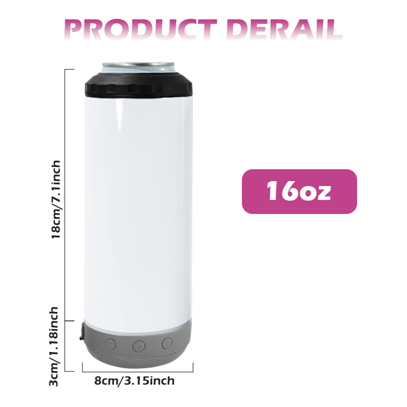 RTS USA Warehouse 25pcs/ctn 16oz Sublimation 4 in 1 Can Cooler with Speaker and Plastic Seal Lid for Drinking 5 Colors Mixed