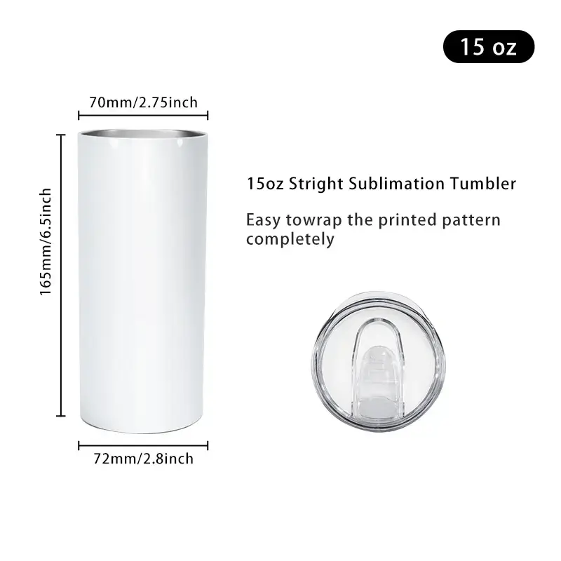 RTS USA Warehouse Sublimation Blanks 15oz Sublimation Glossy Straight Tumbler With Plastic Straw 25pcs/ctn Free Shipping