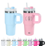 China RTS Powder Coated 14oz Tumbler Double Wall Insulated Vacuum 304 Stainless Steel Traveler Tumbler With Handle Custom Logo