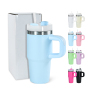 China RTS Powder Coated 14oz Tumbler Double Wall Insulated Vacuum 304 Stainless Steel Traveler Tumbler With Handle Custom Logo