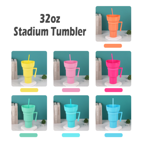 World Hot Sale 32oz 2 in 1 Travel Cup Leak Proof Portable Reusable Snack Other Drinking Tumbler Cup With Bowl Top and Straw