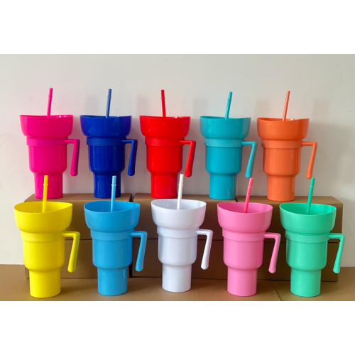 World Hot Sale 32oz 2 in 1 Travel Cup Leak Proof Portable Reusable Snack Other Drinking Tumbler Cup With Bowl Top and Straw